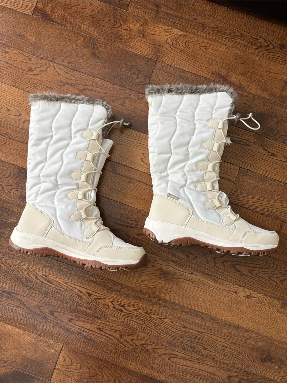 Albetrious Women's Winter Snow Boots - Cream Faux-Fur Trim Size 7